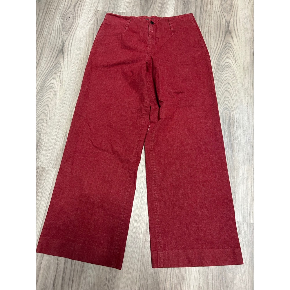 J. Peterman Womens Wide Leg Trousers Cotton Blend 12 Red High Waisted Pants